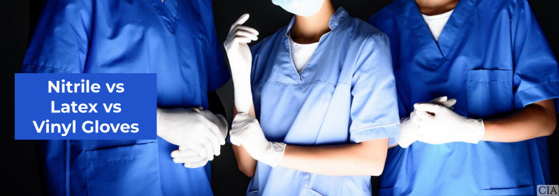 Nitrile vs vinyl vs latex gloves on a medical doctor, surgeon, and nurse